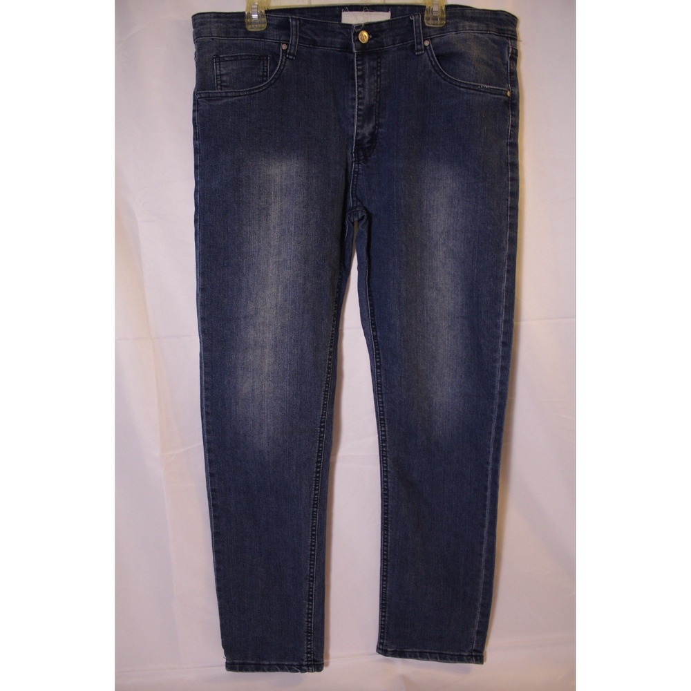 Refinery Republic Men 38X32 Dark Blue Denim White Wash Stretch Straight Leg Jean